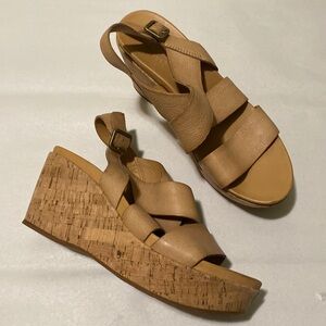 Kork Ease Ashcroft Platform Cork Wedge Tan Leather Sandal 9M